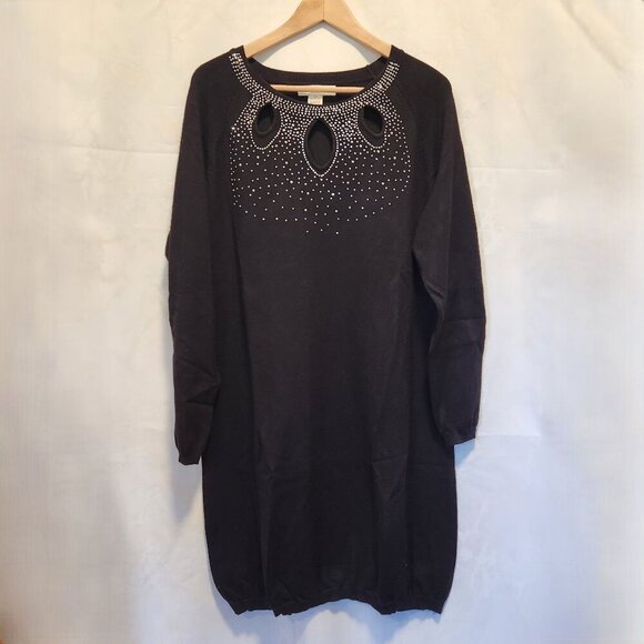 Melrose Chic Sweater Dress Women's 2X Knee‎ Length Tunic Embellished Neckline - Picture 1 of 5